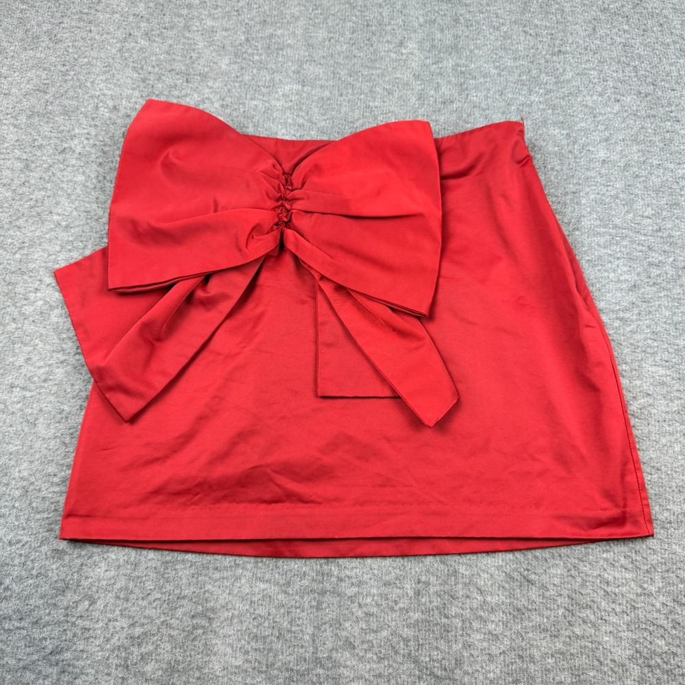 H&M Mini Skirt Women's 2 Red Oversized Bow Front Side Zip‎ Party Holiday